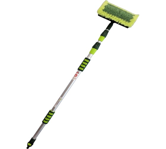 Изображение товара Телескопическая щетка для мытья ZiZay длина 3 метра, с клапаном под воду и краником, щетина 25x5 см ZZ0121