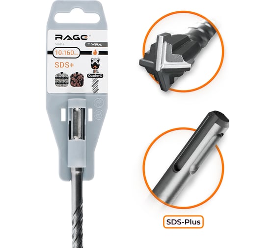 Изображение товара Бур по бетону Quadro-X 10x160 мм, SDS-plus rage by VIRA 566016