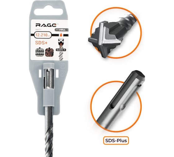 Изображение товара Бур по бетону Quadro-X 12x210 мм, SDS-plus rage by VIRA 566221