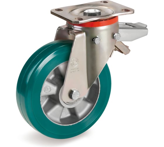 Изображение товара Колесо с вращающейся опорой, пластиной крепления и задним тормозом (200 мм; 700 кг) Tellure rota 627206