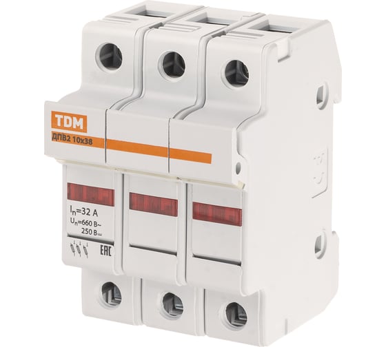 Изображение товара Держатель плавких вставок TDM ELECTRIC ДПВ2 10x38 3П SQ0216-0015