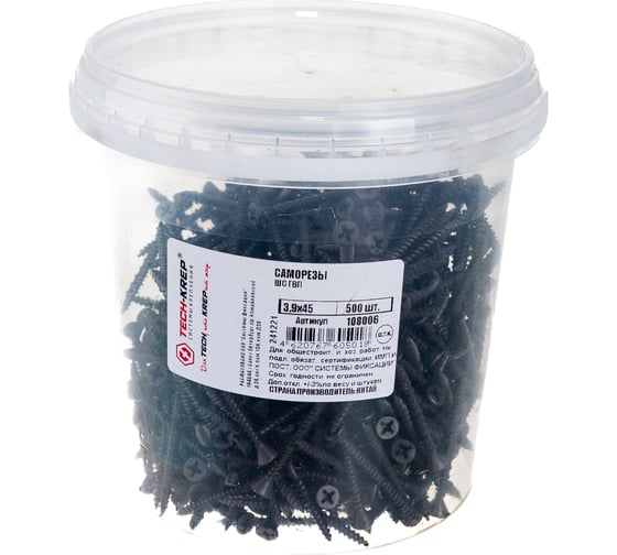 Изображение товара Саморез ШС ГВЛ Tech-Krep 3,9х45 500 шт, ведро 108006