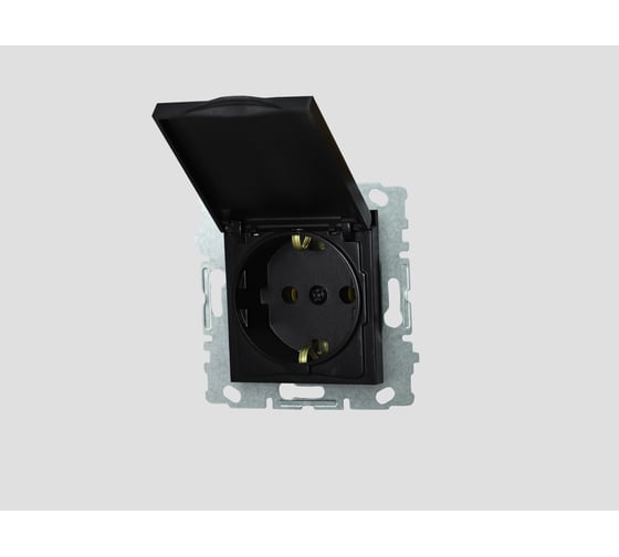 Изображение товара Розетка Metronex Electric Black одинарная с заземлением с крышкой без рамки FRZ00020108CMT