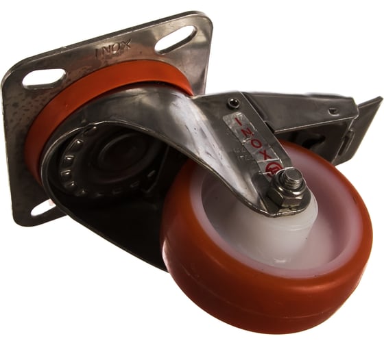 Изображение товара Колесо с нержавеющей вращающейся опорой, пластиной крепления и передним тормозом (80 мм; 120 кг; INOX) Tellure rota 606701