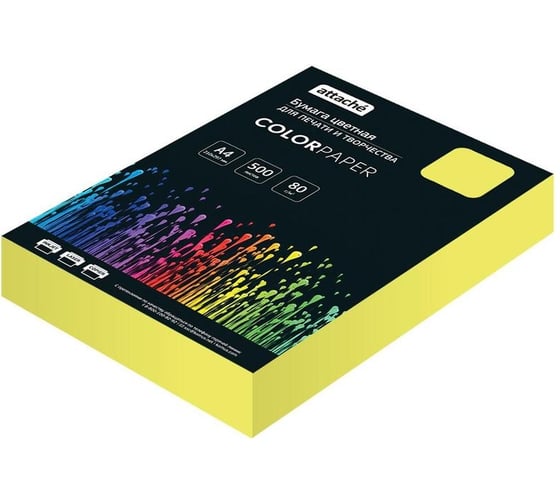 Изображение товара Цветная бумага Attache солнечно-желтый, интенсив, 80 г, А4, 500 листов 1652586