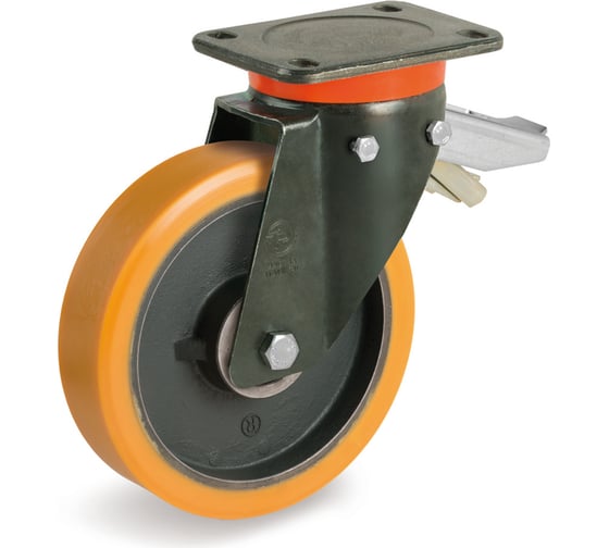 Изображение товара Колесо с вращающейся опорой, пластиной крепления и задним тормозом (200 мм; 1000 кг) Tellure rota 646656