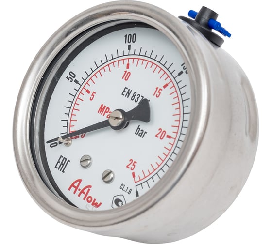 Изображение товара Манометр от 0 до 250 бар из нержавеющей стали, D63 мм, NPT 1/4", штуцер сзади по центру A-Flow G32-S-4N-63B-250bar