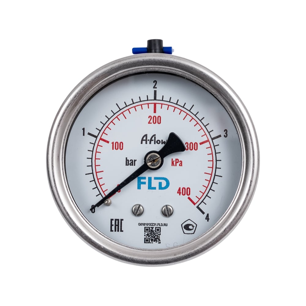 Изображение товара Манометр от 0 до 4 бар из нержавеющей стали, D63 мм, NPT 1/4", штуцер сзади по центру A-Flow G32-S-4N-63B-4bar