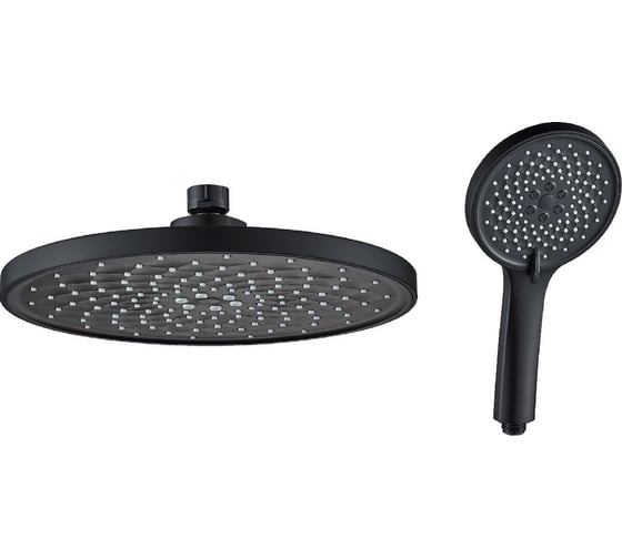 Изображение товара Комплект OUTE душевая лейка 12x25 см и тропическая лейка 25x25 см, черная, круглая TH77HT