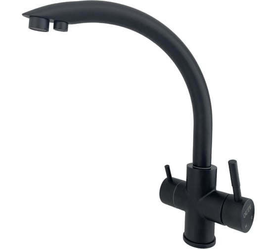 Изображение товара Смеситель для кухни OUTE 340 мм, черный матовый, однорычажный, с отдельным выходом под фильтр, высокий, поворотный излив, на гайке, гибкая подводка 1/2 T60103BK-300