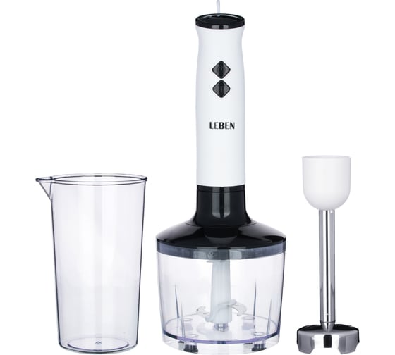 Изображение товара Погружной блендер LEBEN 200 Вт, чоппер 400 мл, мерный стакан 1000 мл, 2 скорости, нержавеющая сталь 269-003