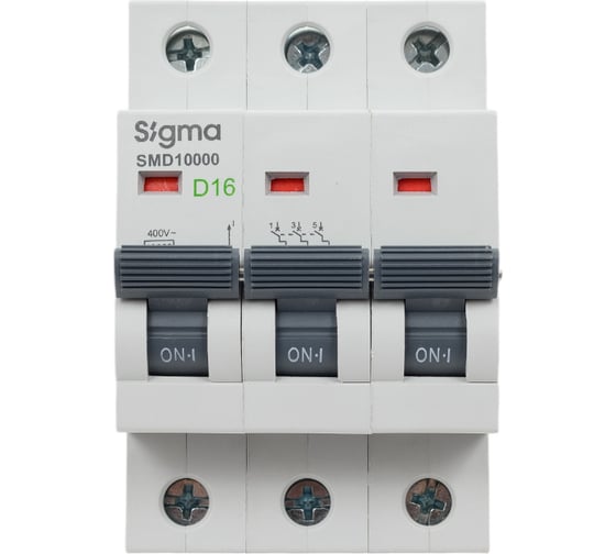 Изображение товара Автоматический выключатель Sigma Elektrik 3P D 16A 10kA, 4 шт 1SMD316D
