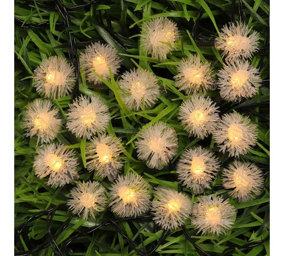 Изображение товара Гирлянда на солнечной батарее INBLOOM, 20 LED, 5м, шампань, 2 режима, одуван, ПВХ зеленый, 2V60mA, 1.2V 600mAh 185-066