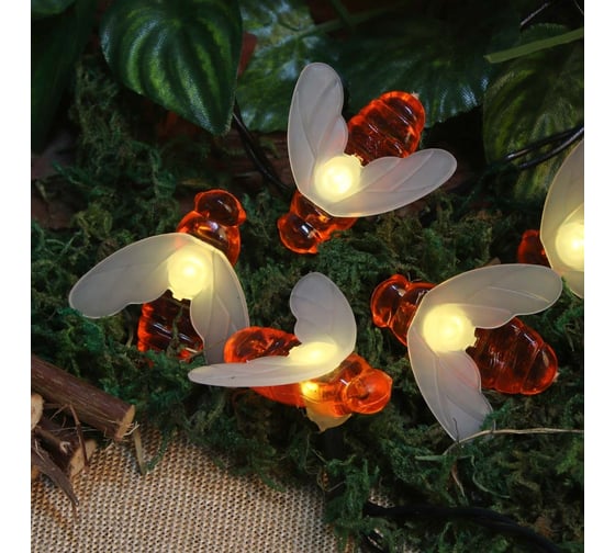 Изображение товара Гирлянда на солнечной батарее INBLOOM, 25LED, 7м, шампань, 2 режима, пчелка, ПВХ зеленый, 2V80mA, 1.2V600mAh 185-042