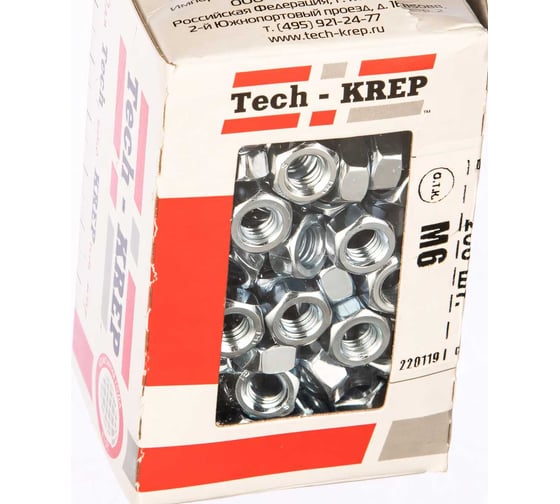 Изображение товара Шестигранная гайка DIN 934 оцинкованная М6, 200шт - коробка Tech-Krep 105247