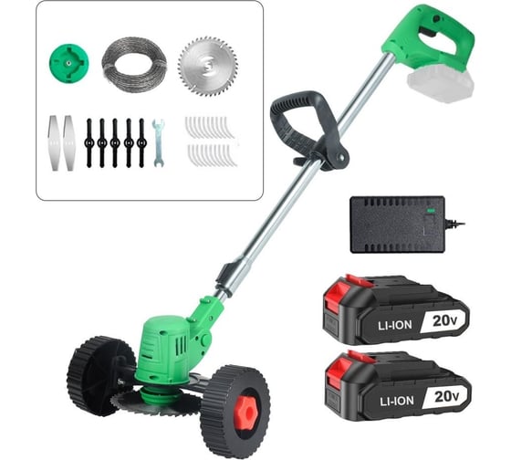 Изображение товара Аккумуляторный триммер-газонокосилка Zitrek GreenCut 20 Pro 20 В, Li-ion аккумулятор 2 шт, колеса 082-2005