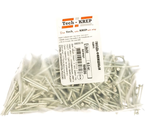 Изображение товара Финишный оцинкованный гвоздь 1.8х30, 0.5кг (781 шт.) - пакет Tech-Krep 104836