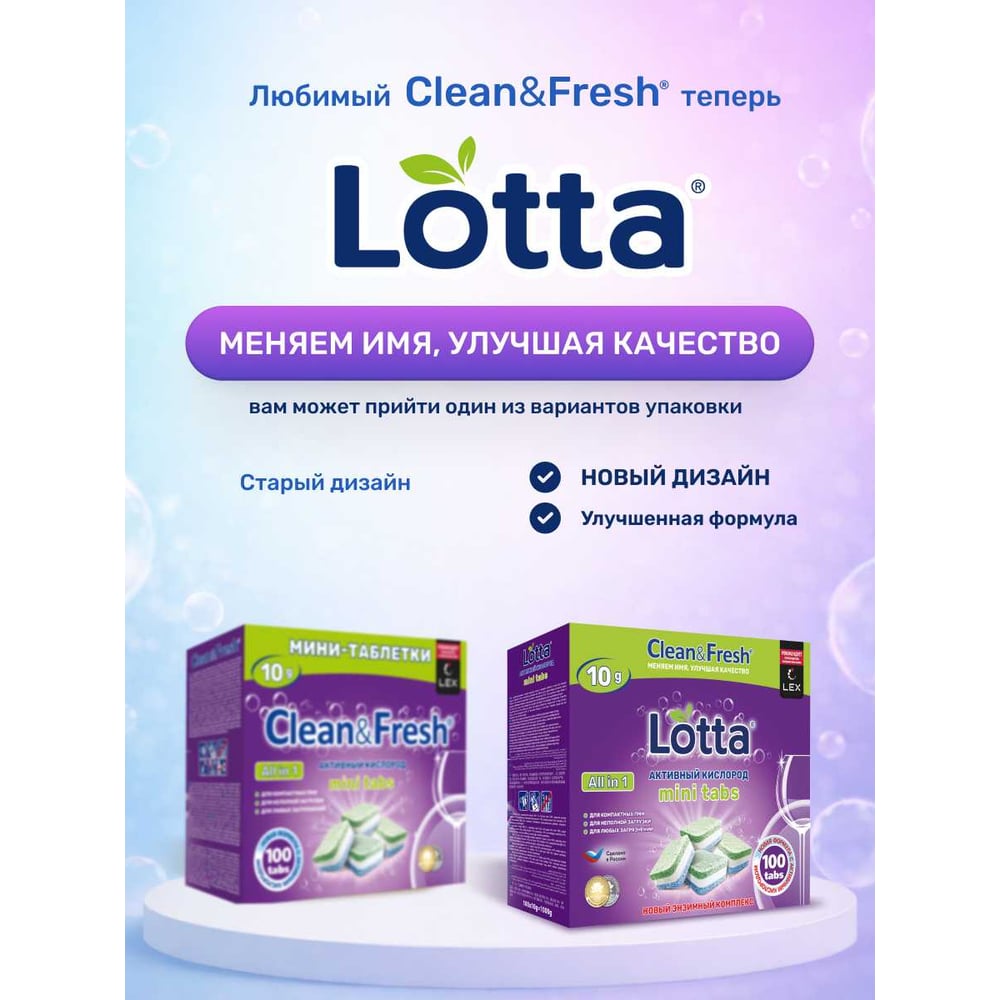 Изображение товара Таблетки для пмм LOTTA all in 1 mini tabs, 100 таб Cd13100m