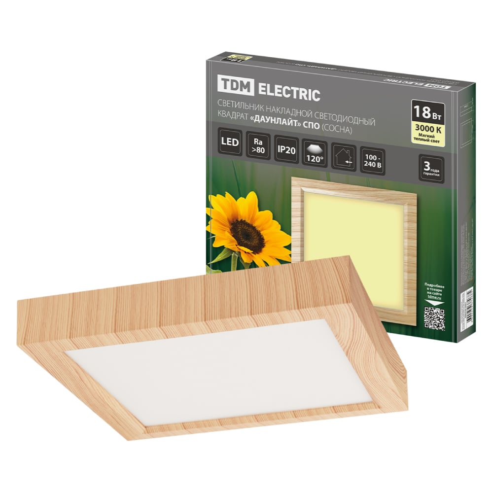 Изображение товара Накладной светодиодный светильник TDM ELECTRIC квадрат Даунлайт 18 Вт