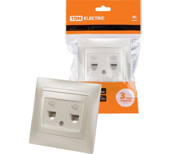 Изображение товара Двойная телефонная розетка TDM ELECTRIC RJ11 перламутр "Лама" SQ1815-0818