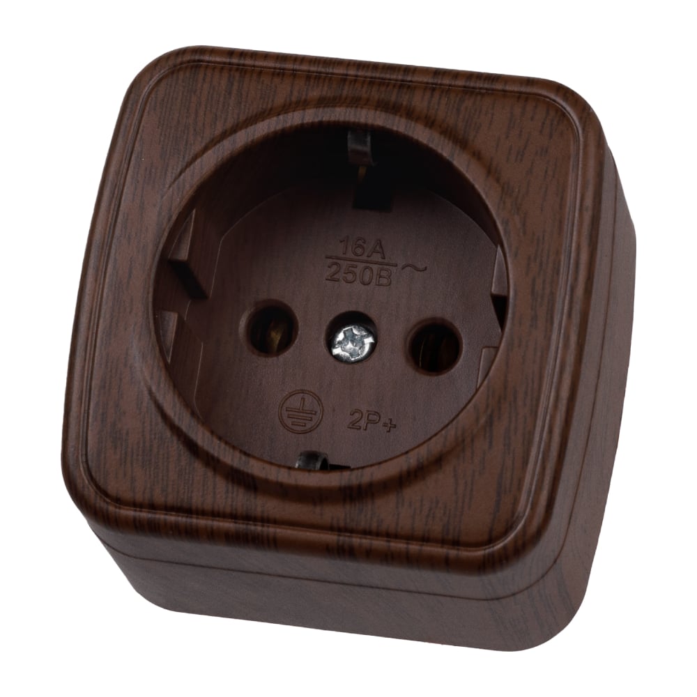 Изображение товара Розетка TDM ELECTRIC 2П+З открытой установки IP20 венге серия Дача Народная