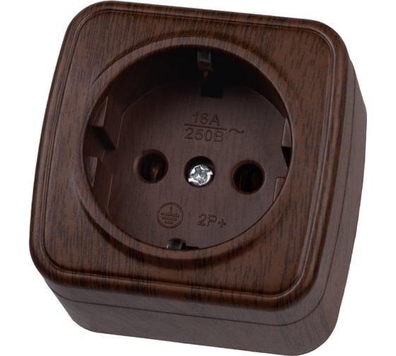 Изображение товара Розетка TDM ELECTRIC 2П+З открытой установки IP20 16А, венге "Дача" Народная SQ1824-0028