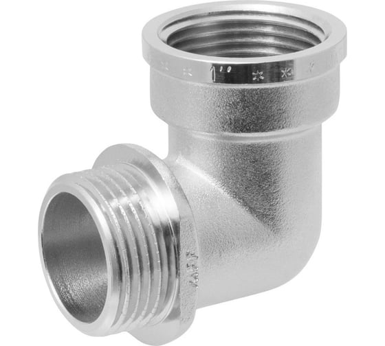 Изображение товара Уголок сантехнический с ограничителем MPF 1" латунный никелированный внутренняя-наружная резьба ИС.072251