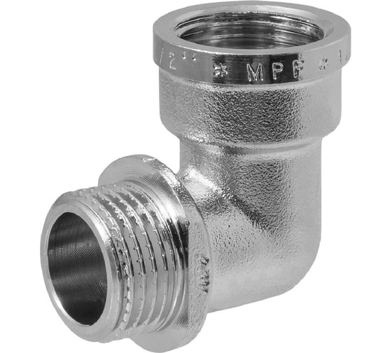 Изображение товара Уголок сантехнический с ограничителем MPF 1/2" латунный никелированный внутренняя-наружная резьба ИС.072249