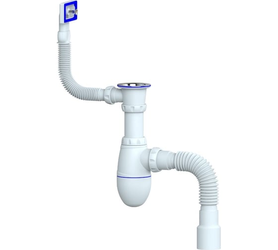 Изображение товара Сифон для кухни Unicorn 1.1/2"х40, с нержавеющей чашкой, прямоугольный перелив с универсальной гибкой трубой Юникорн B422 ИС.110311 534493