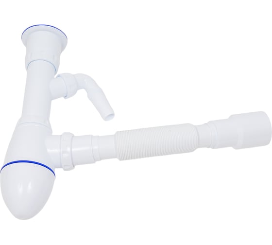 Изображение товара Сифон для умывальника Unicorn 1.1/2"х40, нержавеющий выпуск, отвод для стиральной машины, винт 80мм, с универсальной гибкой трубой, 40х40/50 A320V ИС.110314 533255