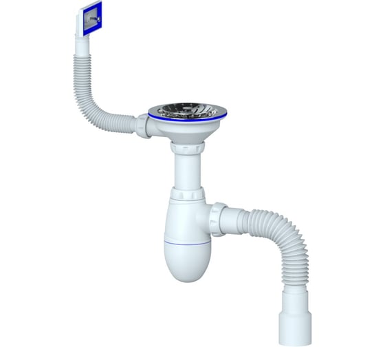 Изображение товара Сифон для кухни Unicorn 3.1/2"х40, нержавеющий выпуск диам.112мм, прямоугольный перелив с универсальной гибкой трубой, 40х40/50 B425 ИС.110318 533279