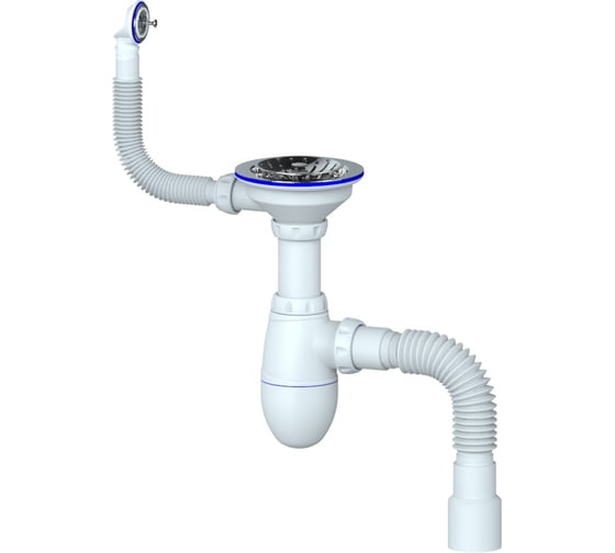 Изображение товара Сифон для кухни Unicorn 3.1/2"х40, нержавеющий выпуск диам.112, круглый перелив с универсальной гибкой трубой, 40х40/50 Юникорн B426 ИС.110319 533280