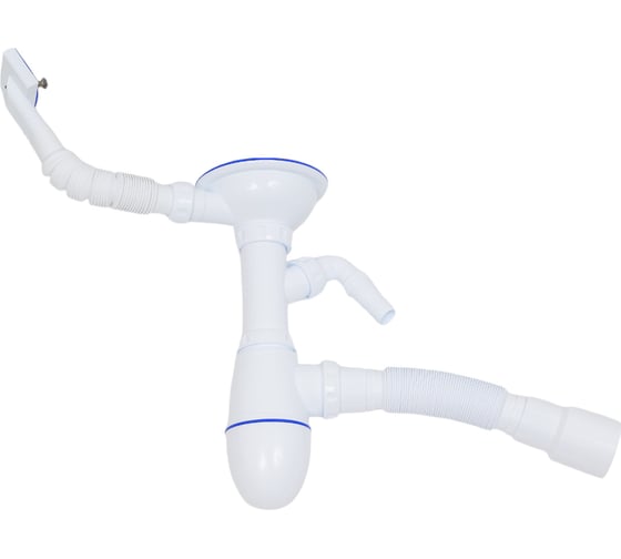 Изображение товара Сифон для кухни 3.1/2"х40, нержавеющий выпуск, отвод для стиральной машины, прямоугольный перелив с универсальной гибкой трубой, 40х40/50 Unicorn Юникорн B435V ИС.110320 534496