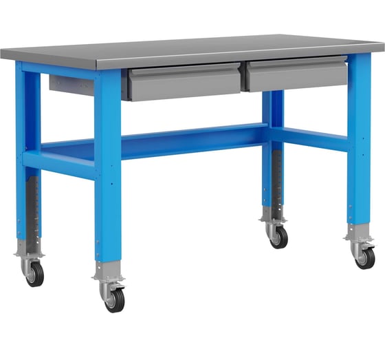 Изображение товара Промышленный металлический стол на колесах 1500 мм Верстакофф PLC 2 выдвижных ящика 115012