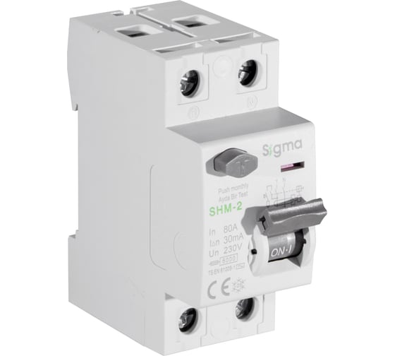 Изображение товара Выключатель дифференциального тока Sigma Elektrik ВДТ (УЗО) AC 2P 30mA 6kA 80A SHM2080030