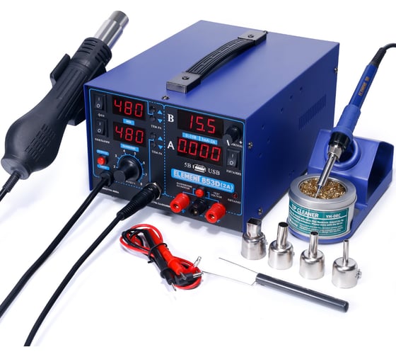 Изображение товара Паяльная станция со встроенным блоком питания ELEMENT 853D 15v/2А 16033