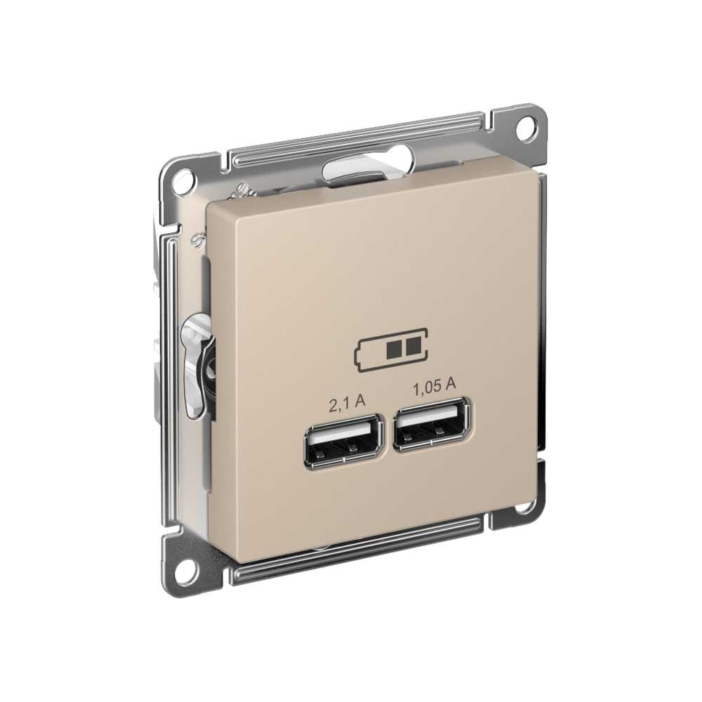 Изображение товара USB-розетка 2 гнезда Atlasdesign песочный, IP20, встроенная, 5В 2,1А