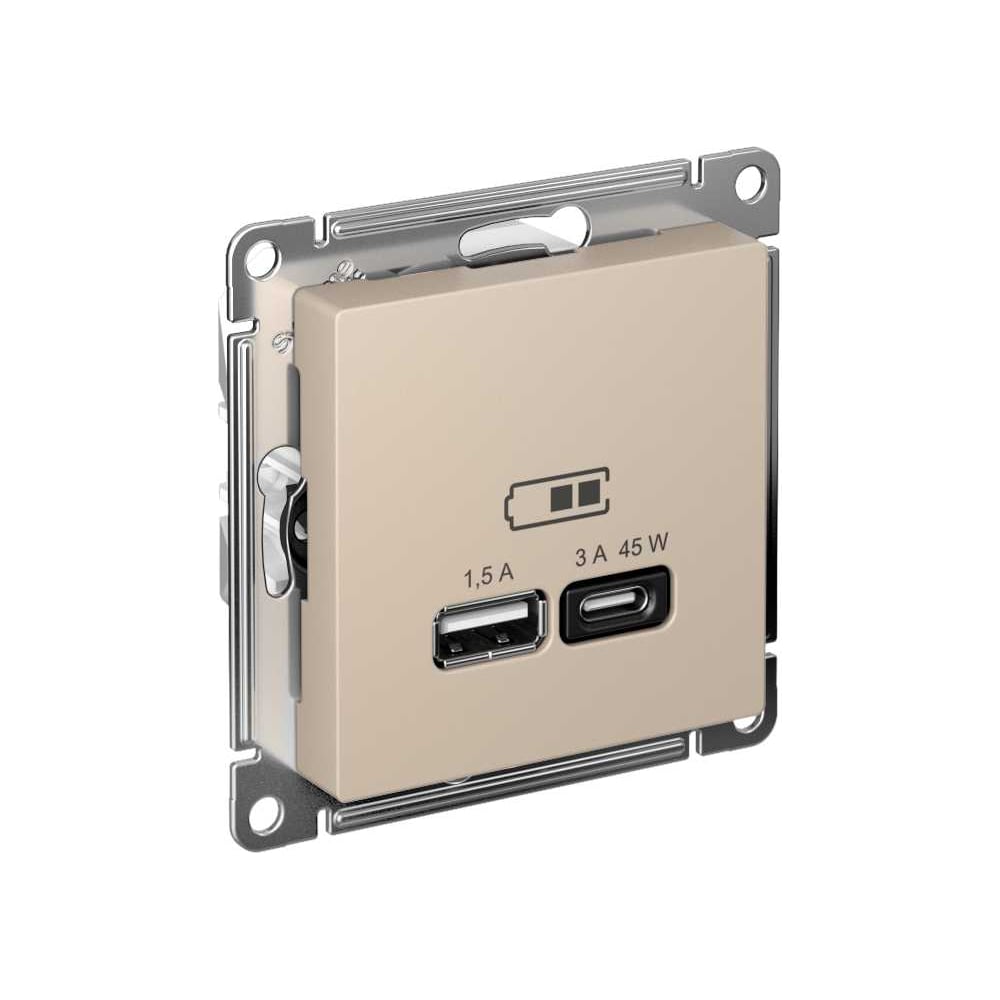 Изображение товара Розетка USB A+C Systeme Electric Atlasdesign песочный 45W Fast Charge