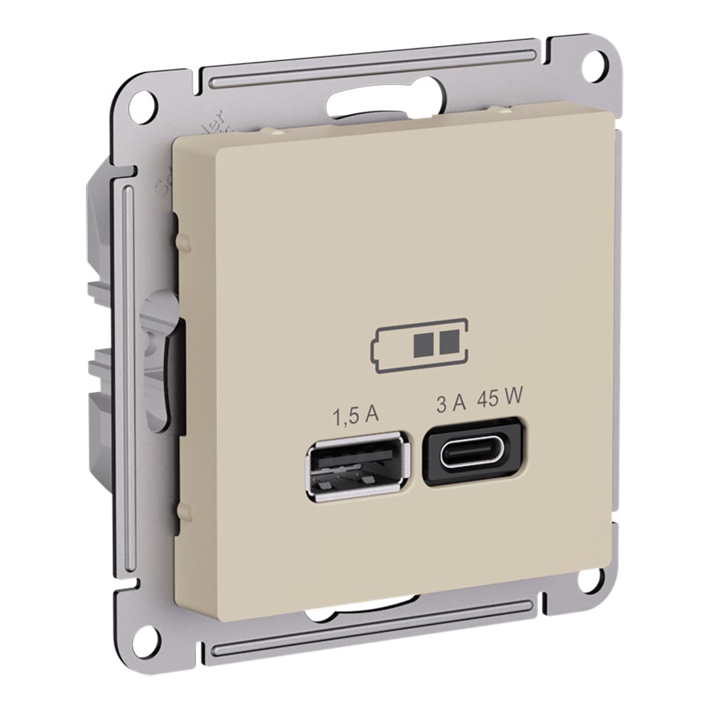 Изображение товара Розетка USB A+C Systeme Electric Atlasdesign песочный 45W Fast Charge