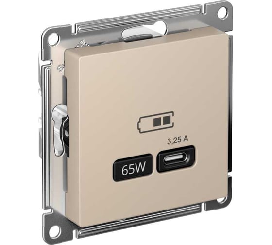 Изображение товара Розетка usb c Systeme Electric Atlasdesign песочный, 65w, fast charge (qc.pd) ATN001227