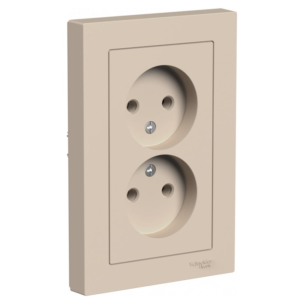 Изображение товара 2-местная розетка Systeme Electric Atlasdesign песочный, без заземления, 16а, (в сборе с рамкой) ATN001220