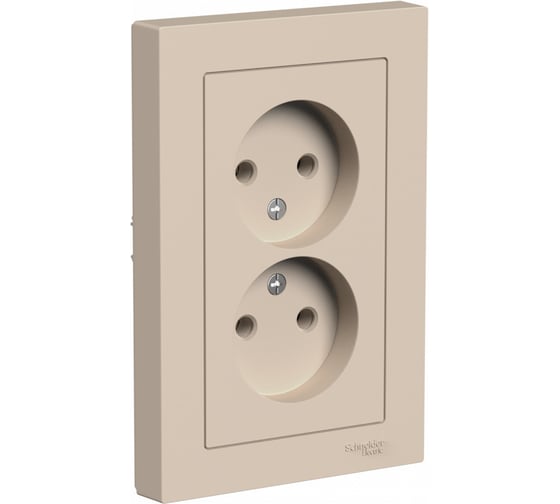Изображение товара 2-местная розетка Systeme Electric Atlasdesign песочный, без заземления, 16а, (в сборе с рамкой) ATN001220