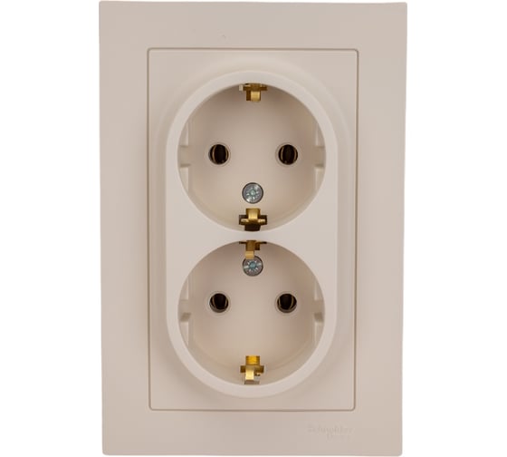 Изображение товара 2-местная розетка Systeme Electric Atlasdesign песочный, с заземлением,16а, (в сборе с рамкой) ATN001224