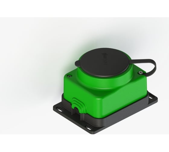 Изображение товара Штепсельная колодка NE-AD 1-гнездо с крышкой, с заземлением, 16А, IP44 (каучук), Зеленый 4503
