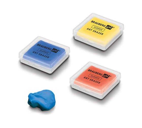 Изображение товара Художественный ластик-клячка BRAUBERG Art Classic цвета ассорти, в футляре, 40x36x10 мм 271155