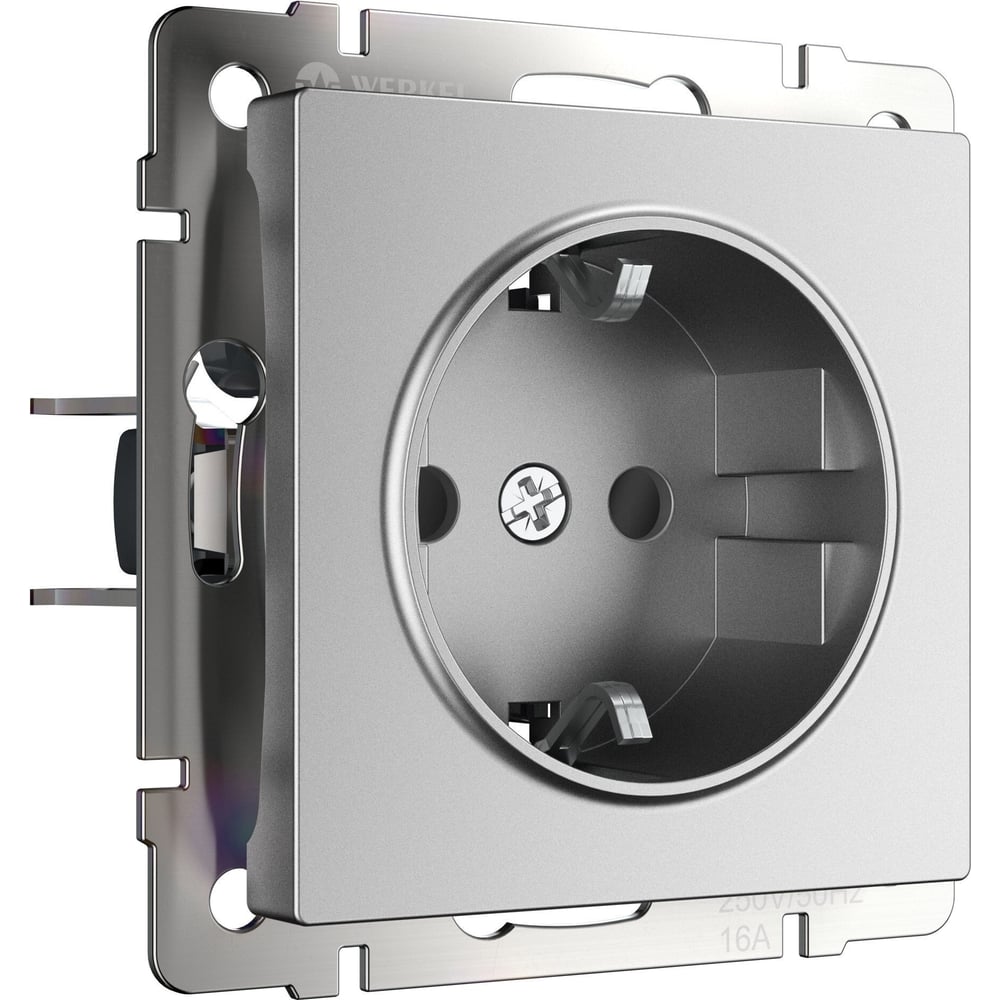 Изображение товара Розетка WERKEL с заземлением и шторками серебряный матовый a063613 1 гнездо IP31