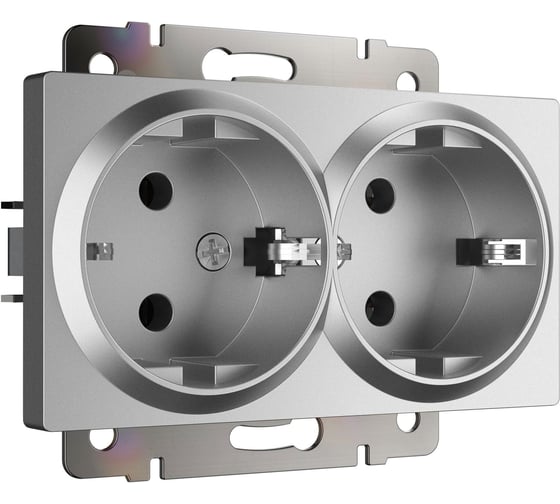 Изображение товара Двойная розетка WERKEL с заземлением серебряный матовый a063619