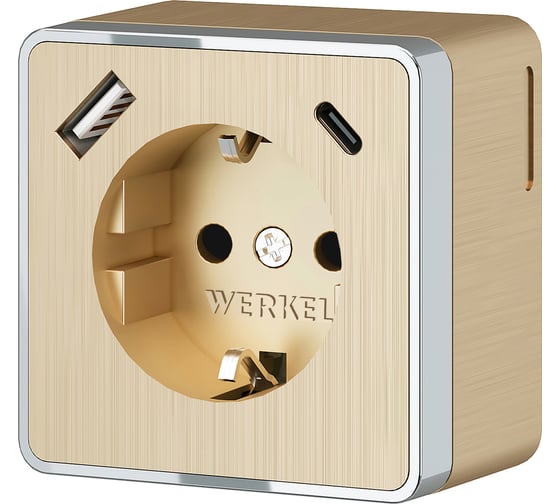 Изображение товара Розетка WERKEL с заземлением, шторками и usb тип a+c gallant шампань рифленый a057703