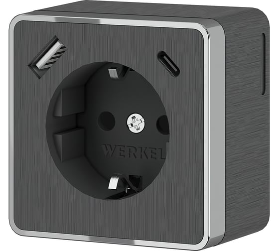 Изображение товара Розетка с заземлением WERKEL шторками и usb тип a+c gallant графит рифленый a057704