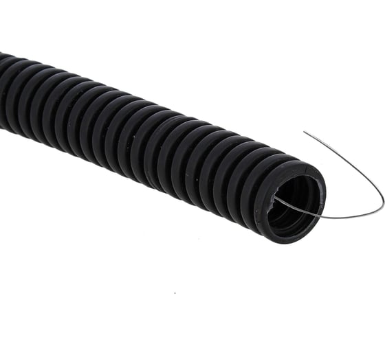Изображение товара Гофрированная труба пвх с протяжкой EKF d20 мм (100 м) черная tg-z-20-100-black